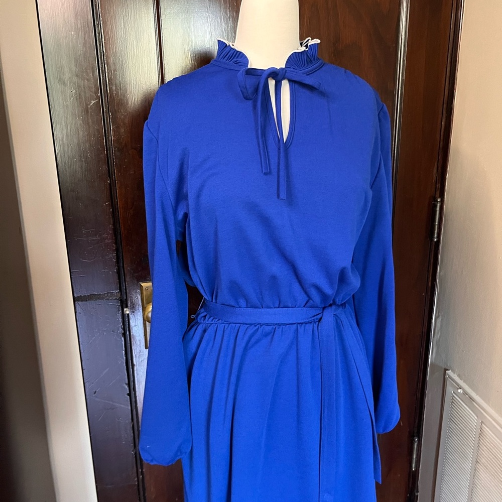 Vintage IFI Ruffle Collar Bow Belted Secretary Dress - Picture 2 of 13